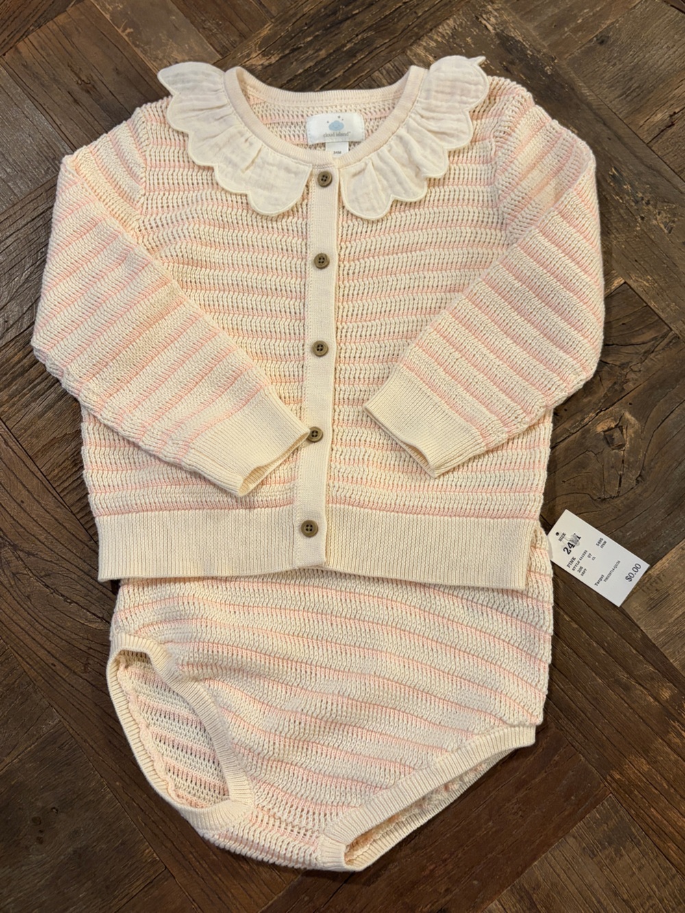 Cloud Island 24M Pink Knit Cardigan & Bloomer Set Ruffle Collar Two Piece